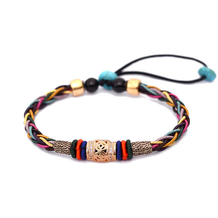 Buddha Stones Tibetan Handmade Eight Thread Knot Copper Coin Luck Weave String Bracelet - image 8