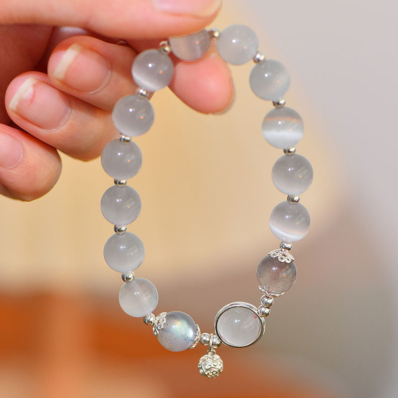 Buddha Stones 925 Sterling Silver Cat Eye Moonstone Love Support Bracelet - image 1