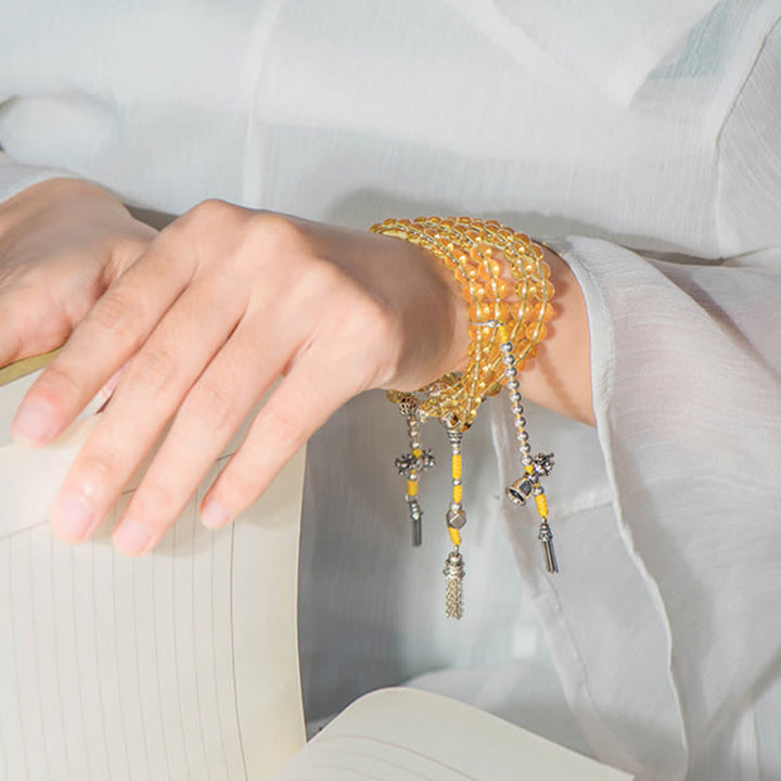 Buddha Stones 108 Mala Beads 925 Sterling Silver Natural Citrine Red Agate White Jade Prosperity Charm Bracelet - image 22