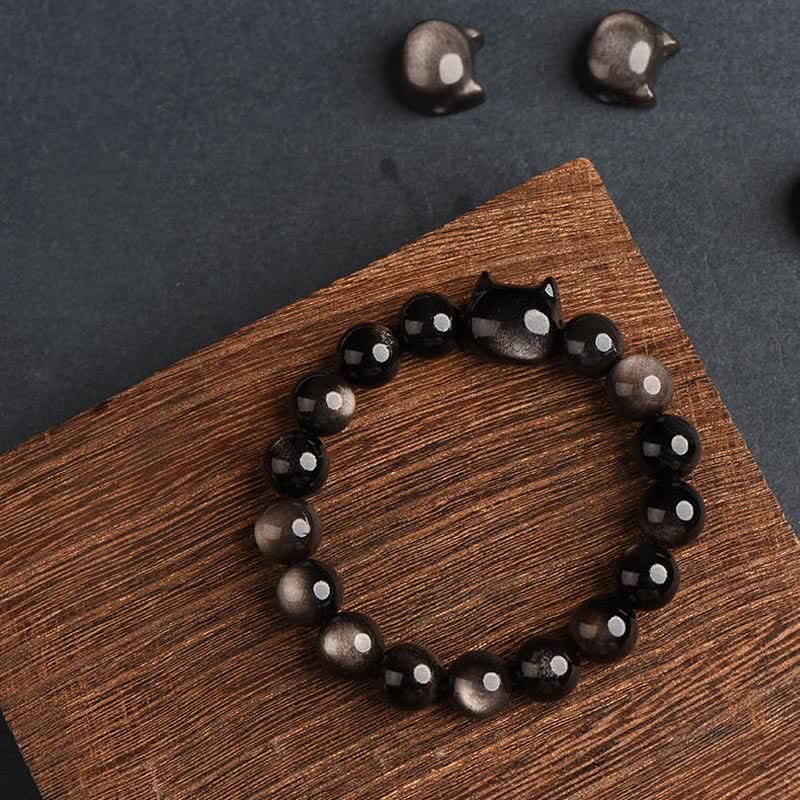 Buddha Stones Gold Sheen Obsidian Silver Sheen Obsidian Lovely Paw Lucky Cat Protection Bracelet - image 27