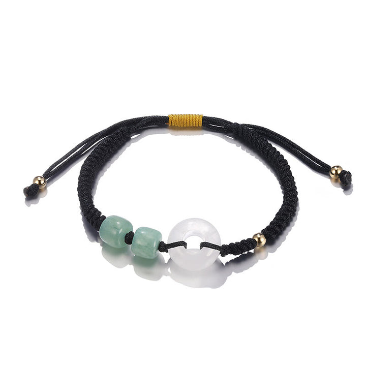 Buddha Stones 2Pcs Green Aventurine White Jade Peace Buckle Luck Braided Couple Bracelet - image 5