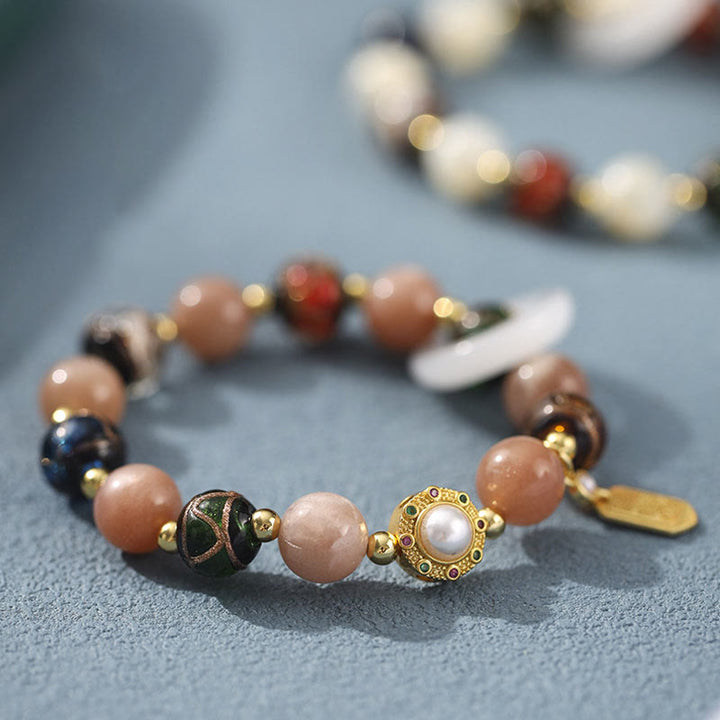 Buddha Stones Tibetan Incense Ash Liuli Glass Tridacna Stone Sun Stone Om Mani Padme Hum Prayer Wheel Charm Bracelet - image 9