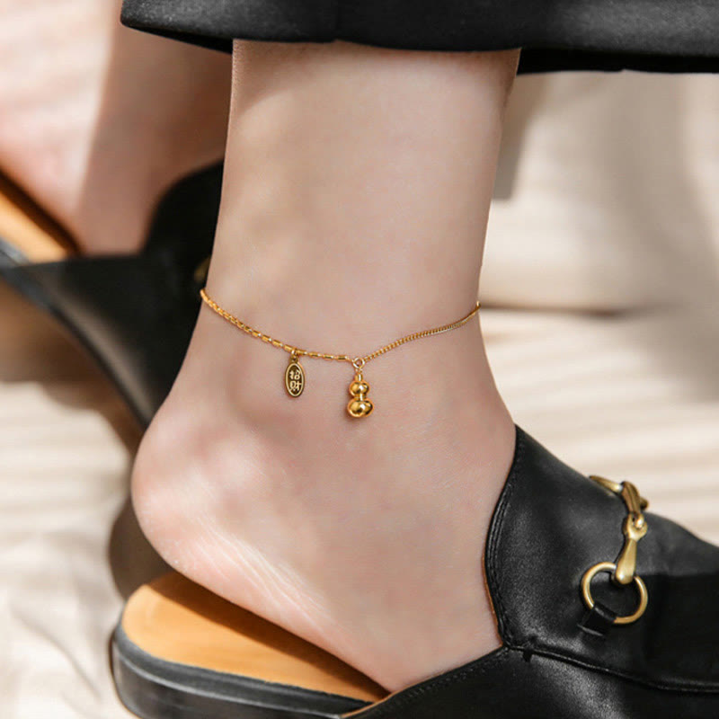 Buddha Stones 18k Gold Plated Copper Lucky Gourd Design Wealth Buckle Anklet - image 10