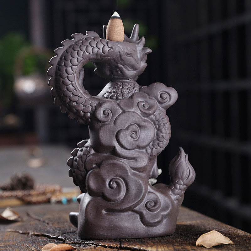 Buddha Stones Dragon Buddha Auspicious Clouds Purple Clay Healing Incense Burner Decoration - image 4