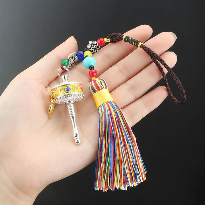 Tibet Om Mani Padme Hum Prayer Wheel Tassel Bag Car Hanging Decoration - image 11