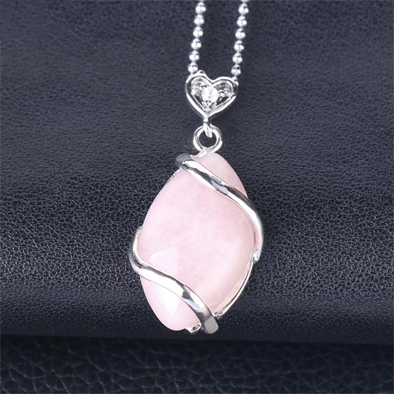Buddha Stones Marquise Pattern Natural Crystal Stone Charm Necklace Pendant - Rose Quartz - image 5