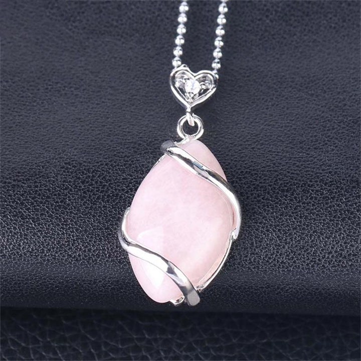 Buddha Stones Marquise Pattern Natural Crystal Stone Charm Necklace Pendant - Rose Quartz - image 5