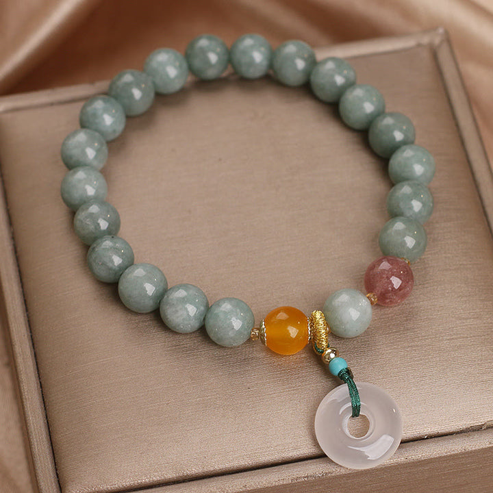 Buddha Stones Natural Jade Strawberry Quartz Bead Peace Buckle Prosperity Bracelet - image 1