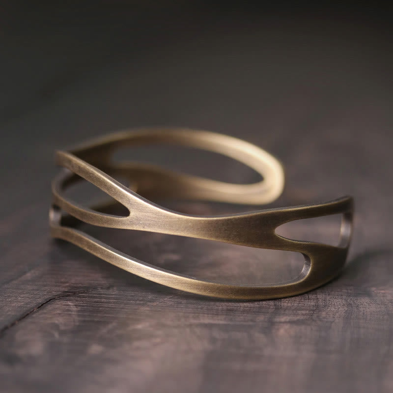 Buddha Stones Vintage Curved Copper Brass Wealth Adjustable Cuff Bracelet Bangle - 55mm(Adjustable) - image 0