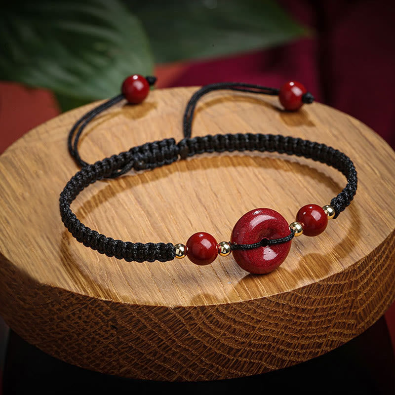 Buddha Stones Natural Cinnabar Peace Buckle Blessing String Bracelet - image 9