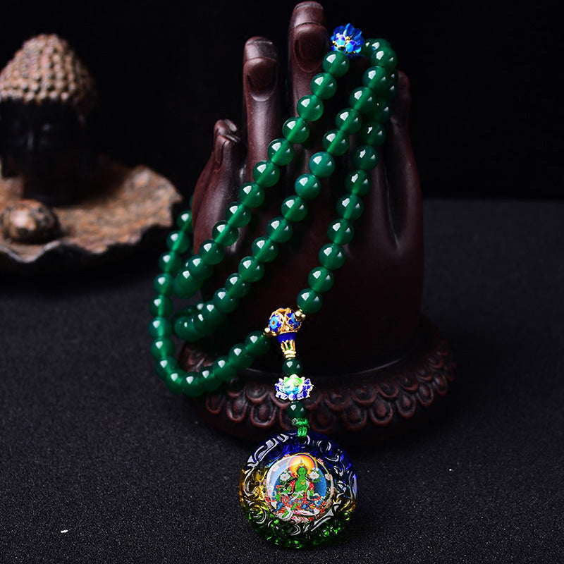 Buddha Stones 108 Mala Beads Natural Green Agate Bodhisattva Green Tara Manifestation Charm Bracelet - image 2