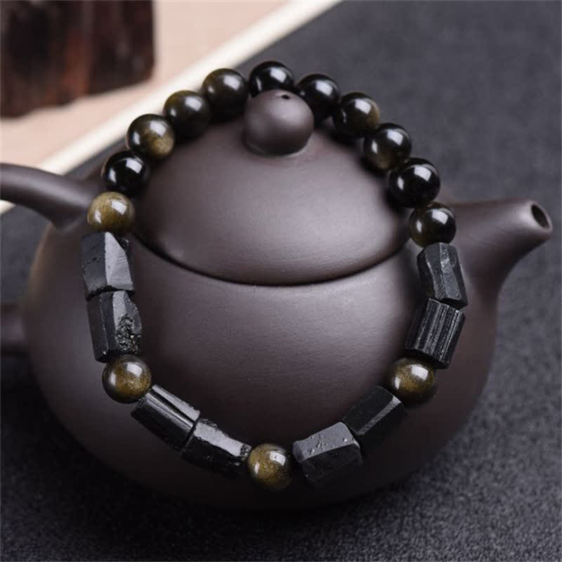 Buddha Stones Gold Sheen Obsidian Black Tourmaline Wealth Bracelet - image 1