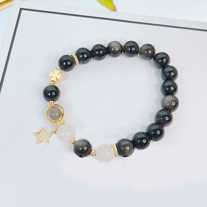 Buddha Stones Natural Silver Sheen Obsidian Love Heart Star Flower Protection Bracelet - image 7