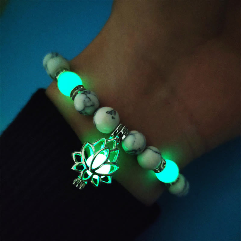 Buddha Stones Tibetan Turquoise Glowstone Luminous Bead Lotus Protection Bracelet - image 18