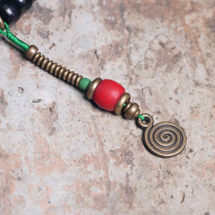 Buddha Stones 108 Beads Mala Ebony Wood Dzi Bead Copper Balance Tassel Bracelet - image 11