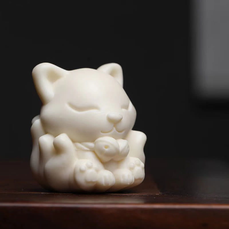 Buddha Stones Mini Nine Tailed Fox Ivory Fruit Sandalwood Green Sandalwood Blessing Decoration - image 1