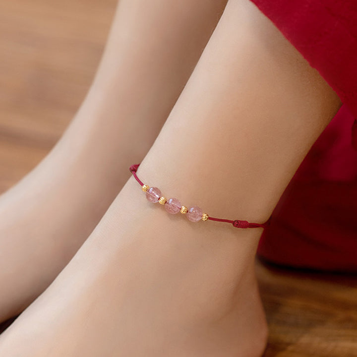 Buddha Stones Strawberry Crystal Beads Luck Red String Anklet - image 7
