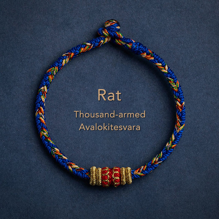 Buddha Stones Tibet Handmade Chinese Zodiac Natal Buddha Luck Strength Braided String Bracelet - Rat-Thousand-armed Avalokitesvara - 17-19cm - image 2