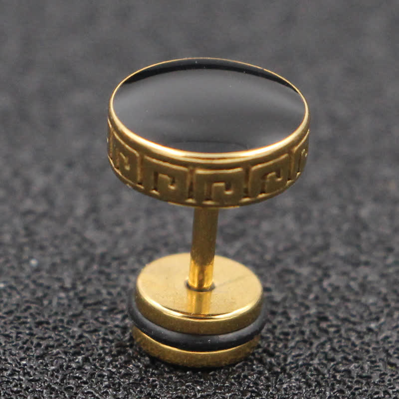 Buddha Stones Cool Men Titanium Steel Balance Round Stud Earrings - Gold - 10mm - image 8