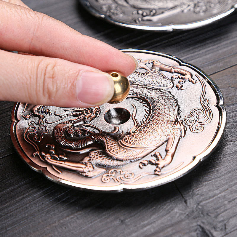 Buddha Stones Round Auspicious Dragon Protection Copper Alloy Stick Incense Burner Decoration - image 3