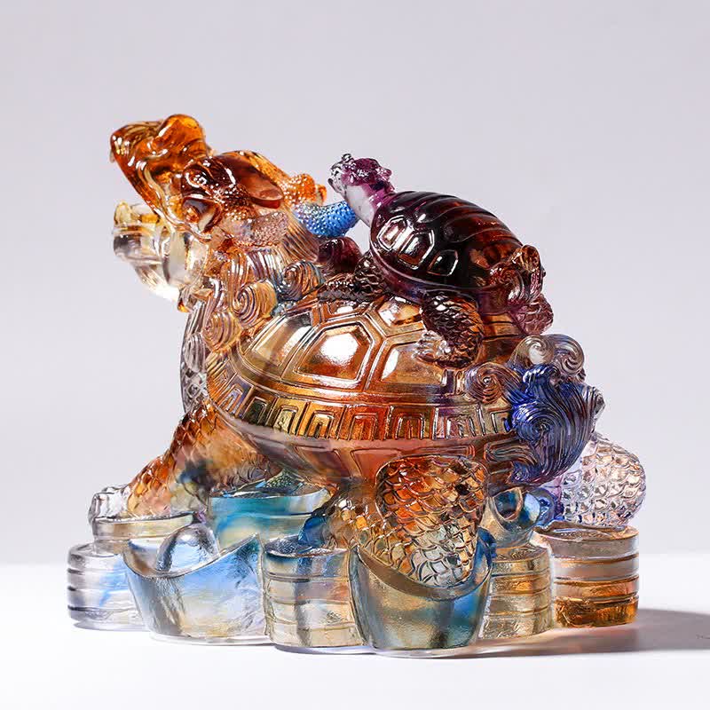 Buddha Stones Feng Shui Dragon Turtles Handmade Liuli Crystal Art Piece Protection Home Office Decoration - image 2