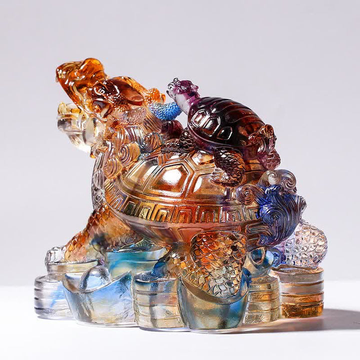 Buddha Stones Feng Shui Dragon Turtles Handmade Liuli Crystal Art Piece Protection Home Office Decoration - image 2