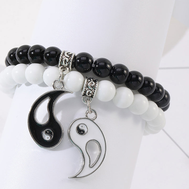 Buddha Stones 2Pcs Black Onyx White Turquoise Bead Yin Yang Protection Couple Bracelet - image 8