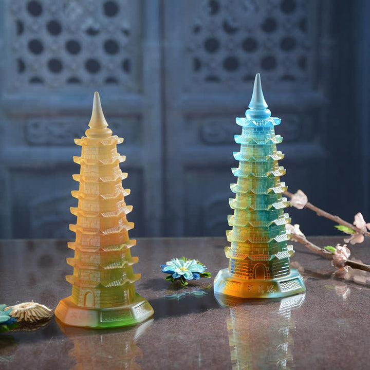 Buddha Stones Feng Shui Wenchang Tower Handmade Liuli Crystal Pagoda Art Piece Luck Home Office Decoration - image 2