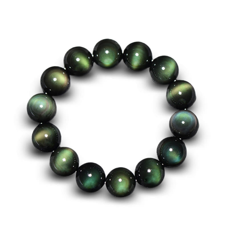 Buddha Stones Natural Green Eye Obsidian Wealth Bracelet - 20mm(Wrist Circumference 14-17cm) - image 0
