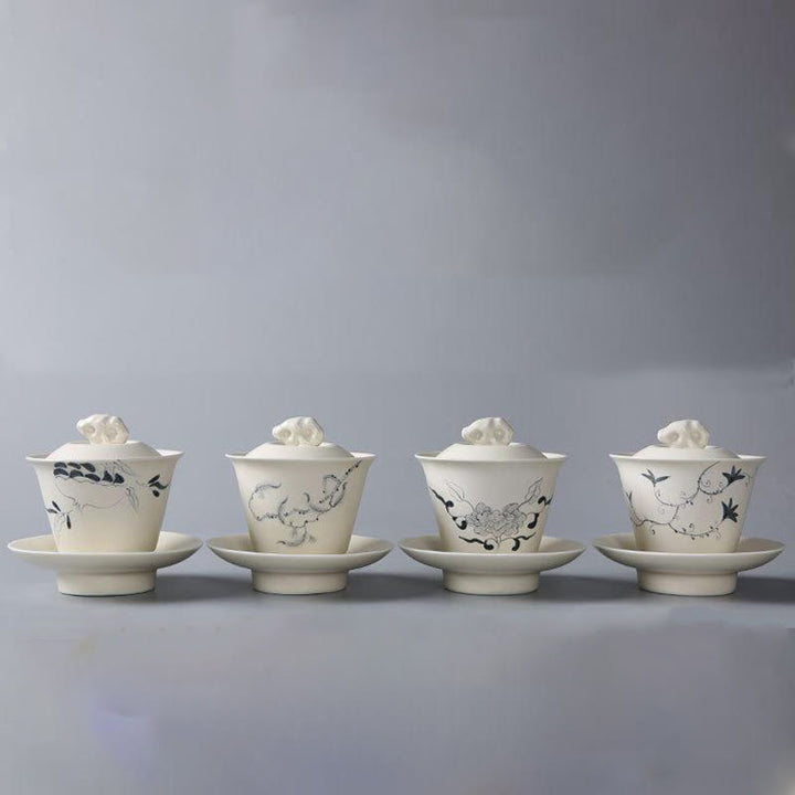 Buddha Stones Hand Painted Pomegranate Hibiscus Pine Lotus Ceramic Gaiwan Sancai Teacup Kung Fu Tea Cup And Saucer With Lid - image 22