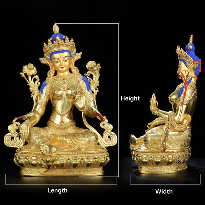 Buddha Stones Bodhisattva Green Tara Protection Copper Gold Plated Statue Decoration - image 11
