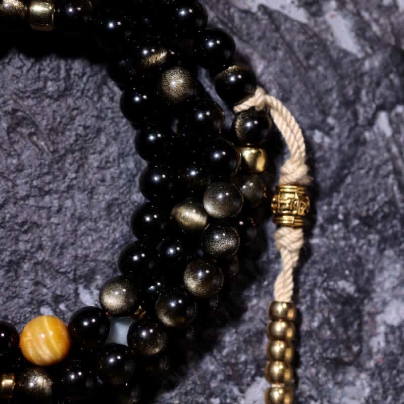Buddha Stones 108 Mala Beads Gold Sheen Obsidian Tiger Eye Eagle's Eye Stone Wealth Bracelet - image 23