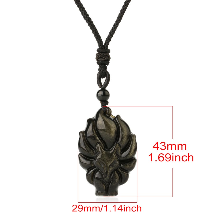 Buddha Stones Natural Fluorite Gold Sheen Obsidian Fox Pendant Protection Necklace - image 13