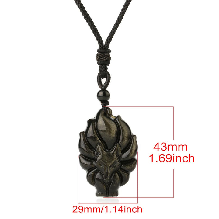 Buddha Stones Natural Fluorite Gold Sheen Obsidian Fox Pendant Protection Necklace - image 13