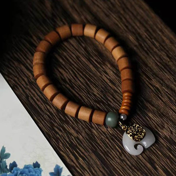 Buddha Stones Sandalwood Jade Elephant Protection Bracelet - image 10