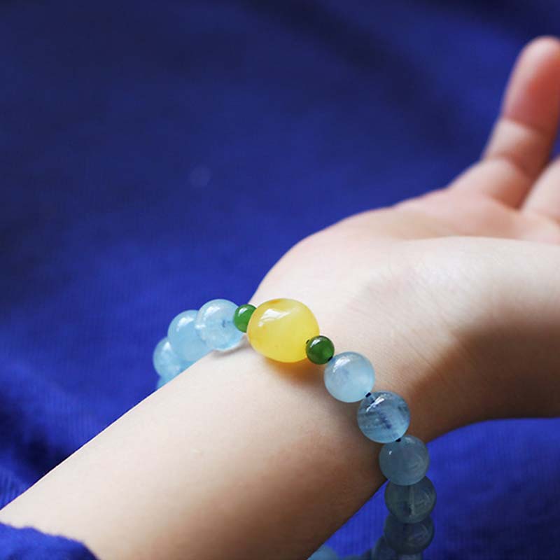 Natural Aquamarine Amber Beads Serenity Healing Bracelet - image 3