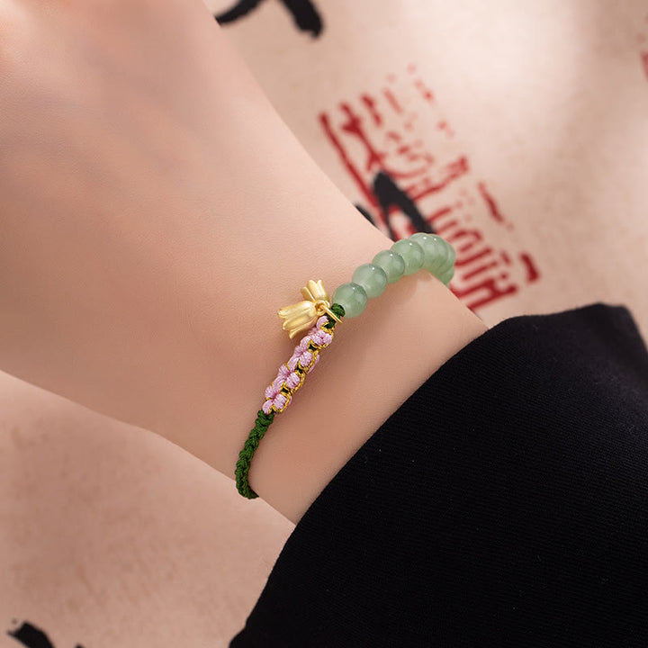 Buddha Stones Handmade Jade Bead Lily of the Valley Charm Luck Braided Bracelet - image 6