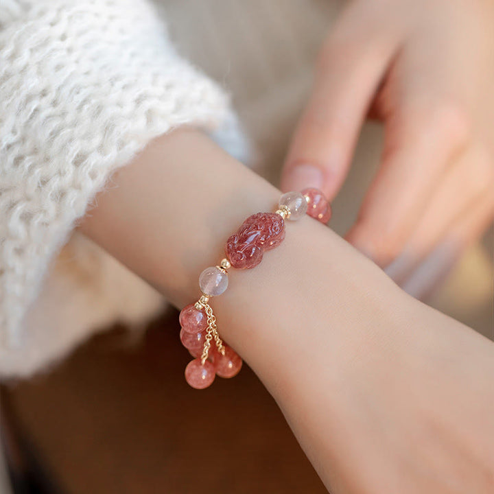 Buddha Stones Natural Strawberry Quartz Moonstone PiXiu Love Healing Bracelet - image 1