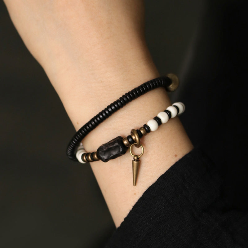 Buddha Stones Bone Beads Ebony Wood Copper Strength Couple Bracelet - image 4