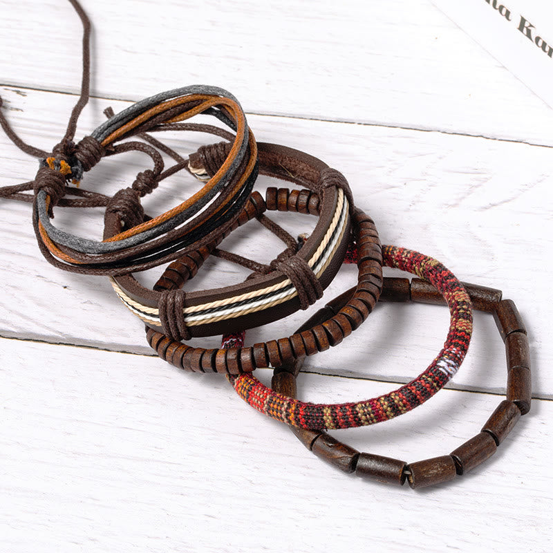 Buddha Stones Wrap Hemp Cords Wood Beads Leather Bracelet - image 1