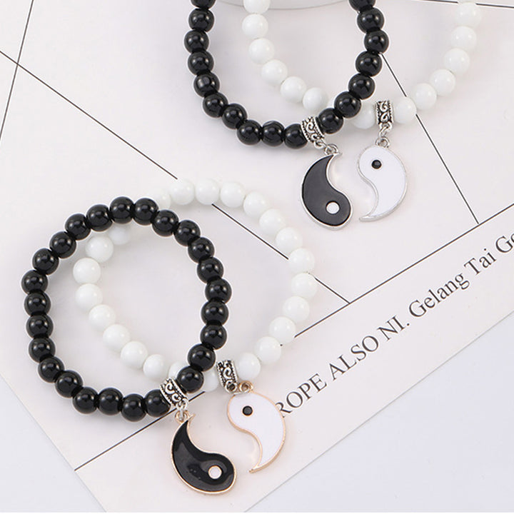 Buddha Stones 2Pcs Black Onyx White Turquoise Bead Yin Yang Protection Couple Bracelet - image 12