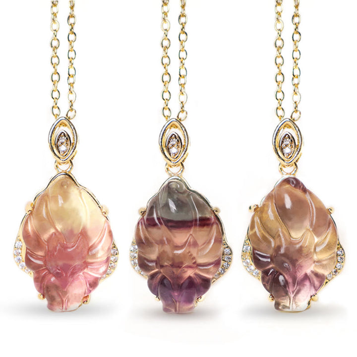 Buddha Stones Natural Colorful Fluorite Nine Tailed Fox Protection Necklace Pendant - Nature Fluorite (Random Color) - image 0