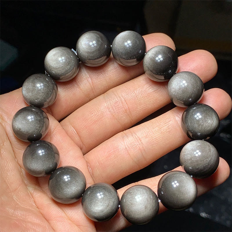 Buddha Stones Natural Silver Sheen Obsidian Soothing Protection Bracelet - image 20