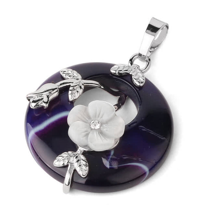 Buddha Stones Various Crystal Amethyst Green Aventurine Flower Healing Necklace Pendant - Purple Veins Agate - image 12