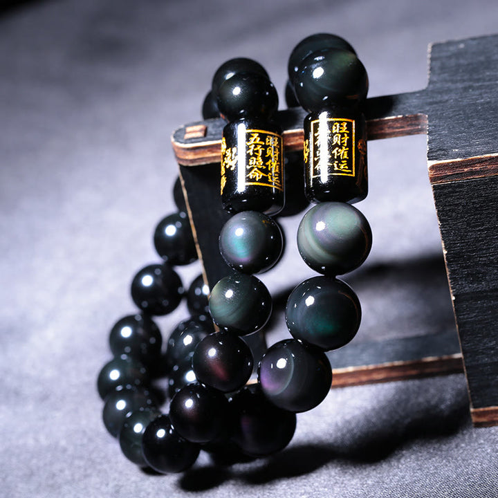 Buddha Stones "Sending Balance and Protection" Rainbow Obsidian Bracelet Includes Gift Message Card - image 4