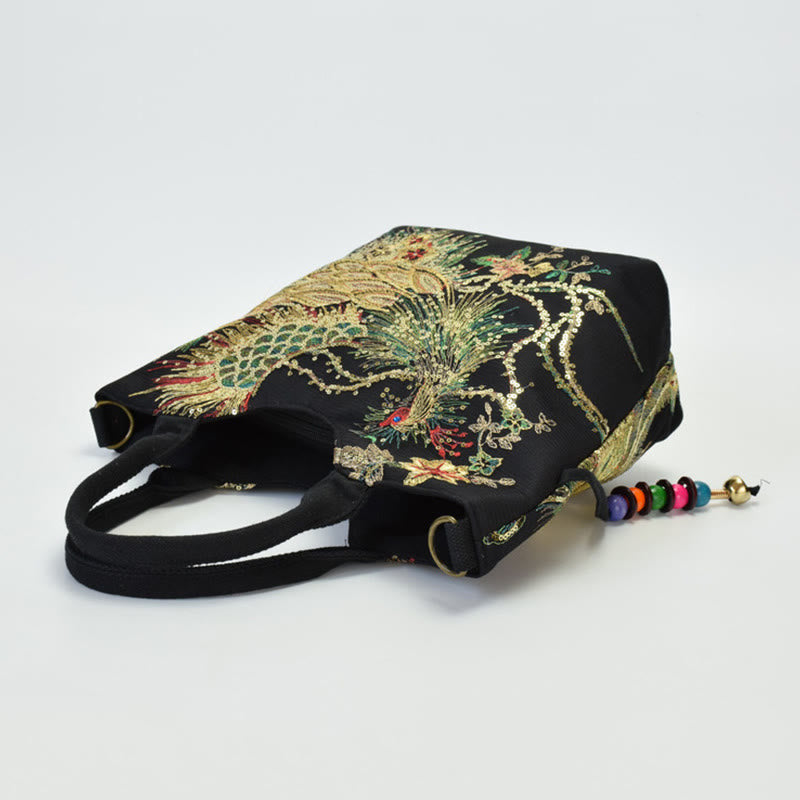 Buddha Stones Peacock Double-sided Embroidery Tote Bag Shoulder Bag Crossbody Bag - image 9