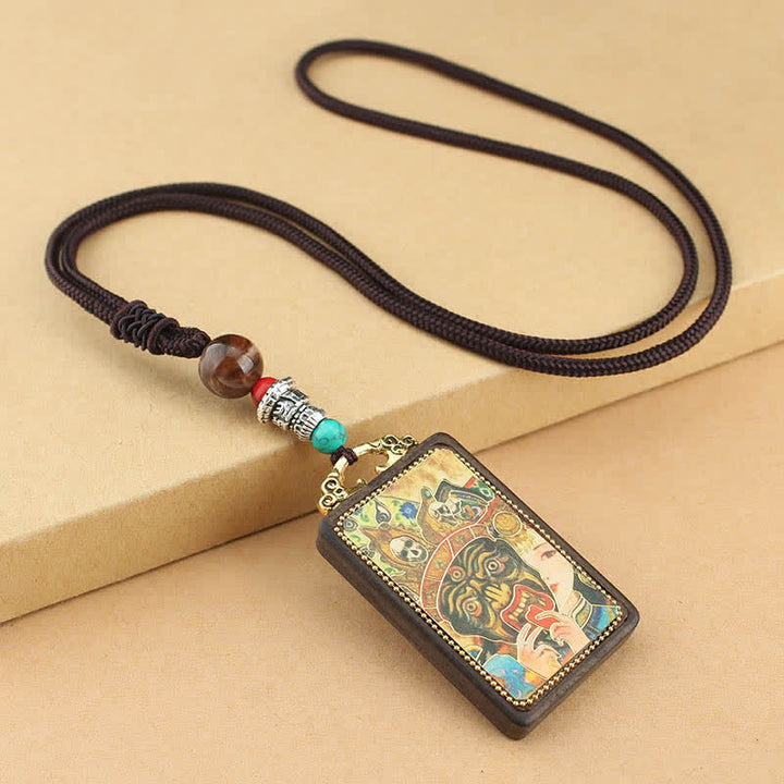 Buddha Stones Tibet God of Wealth Thangka Ebony Peace Necklace Pendant - Zakiram Goddess of Wealth Thangka - image 0