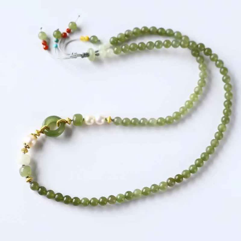 Buddha Stones Hetian Jade Pearl Peace Buckle Luck Wealth String Bracelet - image 4