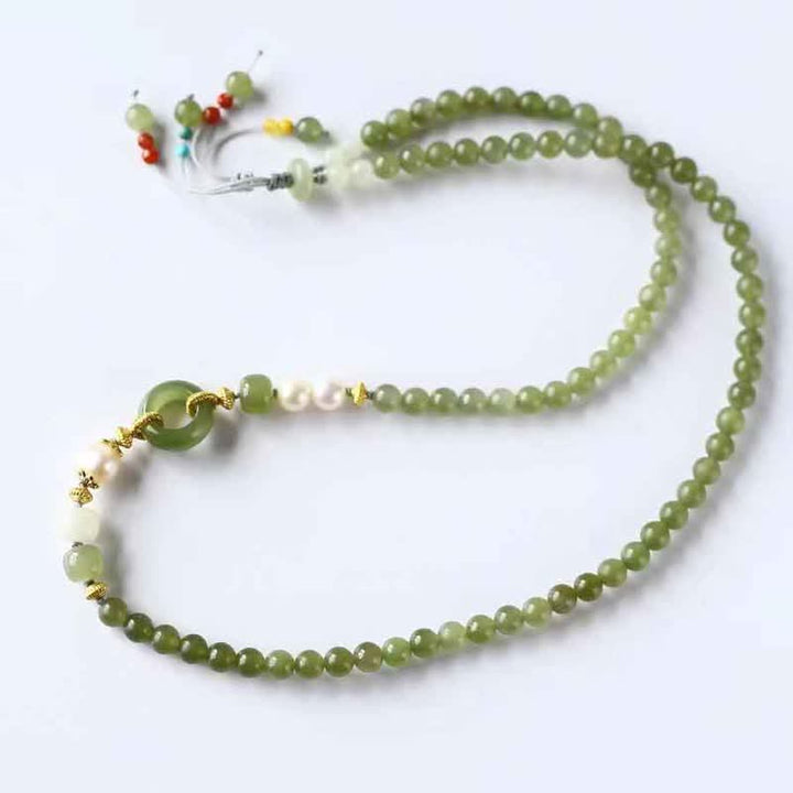 Buddha Stones Hetian Jade Pearl Peace Buckle Luck Wealth String Bracelet - image 4