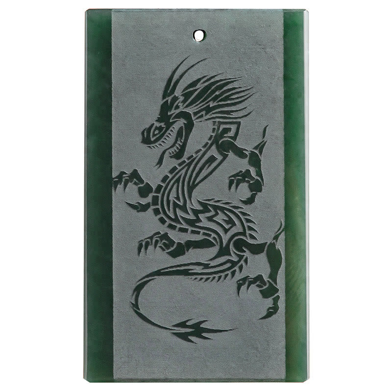 Buddha Stones Hetian Cyan Jade Dragon Engraved Success Necklace Pendant - image 9